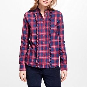 Brooks Brothers Red and Navy Ruffle Plaid Button Up Size 6